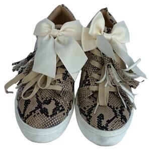 Jolimall Tan Snake Print Bow Tassel Sneakers 9